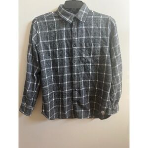 Free Planet Mens Flannel Shirt Sz L Gray White Plaid Long Sleeve Button Up